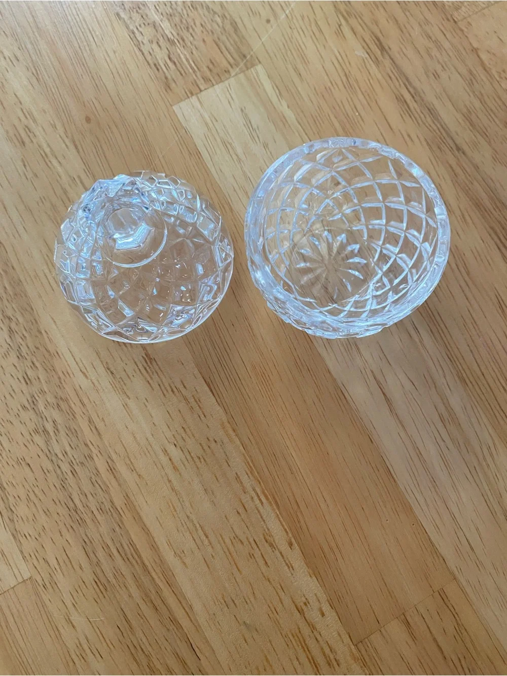 Small Crystal Rounded Trinket Dish Vanity Jar 3.5” Tall Pointed Top